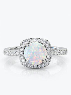 Round Opal stone Ring, 925 Sterling Silver Charmed Aroma